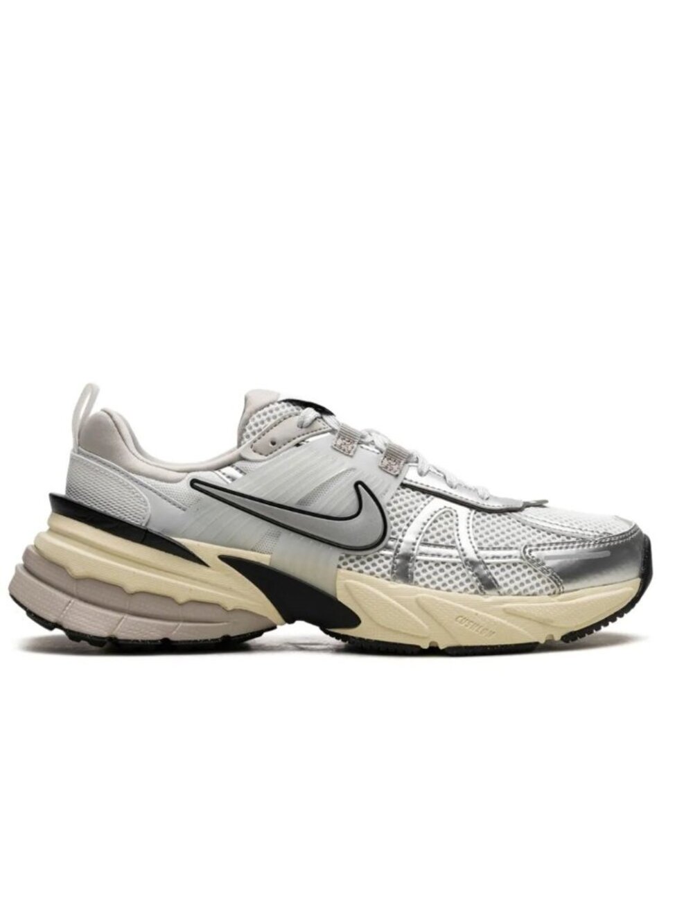 Nike V2K Run Metallic Silver Sneakers Black Size W8 FD0736-100